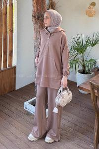 Lamelif Kanguru Cep İkili Takım Soft Kahve