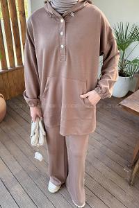 Lamelif Kanguru Cep İkili Takım Soft Kahve