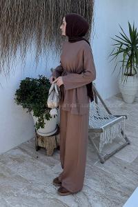 Lamelif Kol Düğme Detaylı Oysho Takım Soft Kahve