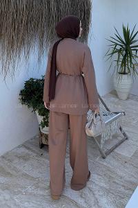 Lamelif Kol Düğme Detaylı Oysho Takım Soft Kahve