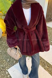 Lamelif Kürklü Kaşe Mont Bordo
