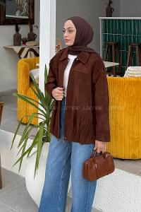 Lamelif Omuz Apoletli Süet Mont Acı Kahve