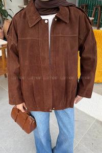 Lamelif Omuz Apoletli Süet Mont Acı Kahve