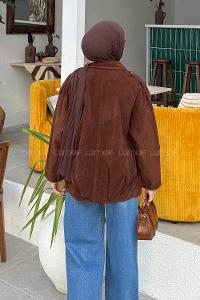 Lamelif Omuz Apoletli Süet Mont Acı Kahve