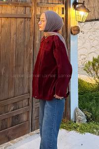 Lamelif Omuz Apoletli Süet Mont Bordo