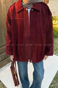 Lamelif Omuz Apoletli Süet Mont Bordo