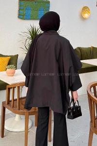 Black Shirt Collar Long Arm Elastan Polyester Jacket