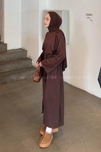 Lamelif Bağlama Detaylı Elbise Acı Kahve