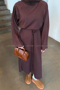 Lamelif Bağlama Detaylı Elbise Acı Kahve