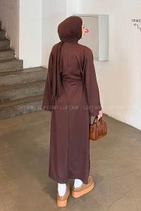 Lamelif Bağlama Detaylı Elbise Acı Kahve