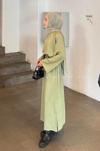 Lamelif Bağlama Detaylı Elbise Çağla Yeşili