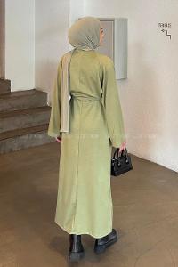 Lamelif Bağlama Detaylı Elbise Çağla Yeşili