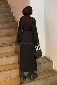 Lamelif Bağlama Detaylı Elbise Siyah