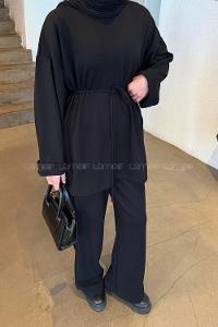 Black Crew Neck Long Arm Cotton Elastan Comfortable Suit