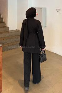 Black Crew Neck Long Arm Cotton Elastan Comfortable Suit