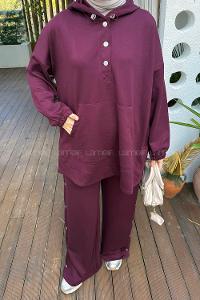 Lamelif Kanguru Cep İkili Takım Bordo