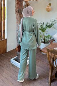 Lamelif Kol Düğme Detaylı Oysho Takım Yeşil