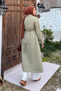 Lamelif Kol Kemerli Trençkot Çağla Yeşili