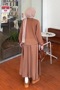 Lamelif Kol Manşet Lastikli Etekli Takım Soft Kahve