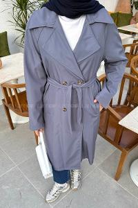 Lamelif Kolu Katlamalı Trenç Antrasit