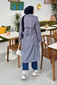 Lamelif Kolu Katlamalı Trenç Antrasit