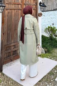 Lamelif Kolu Katlamalı Trenç Çağla Yeşili