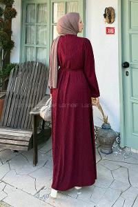 Lamelif Kuşak Bağlama Kıraşlı Tesettür Elbise Bordo