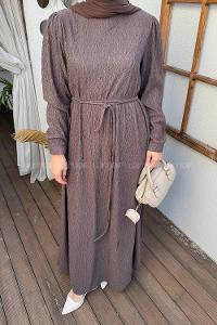 Brown Crew Neck Cotton Dresess