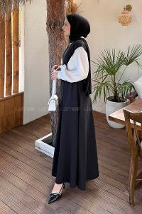 Lamelif Pile Detaylı Kemerli Jile Siyah