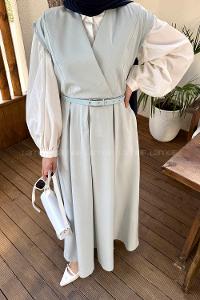 Lamelif Pile Detaylı Kemerli Jile Su Yeşili