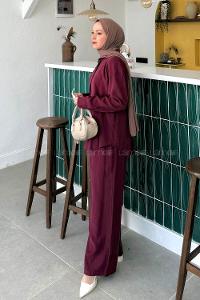 Claret Red Shirt Collar Long Arm Cotton Lycra Regular Trousers Comfortable Suit