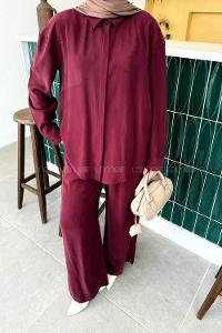 Claret Red Shirt Collar Long Arm Cotton Lycra Regular Trousers Comfortable Suit