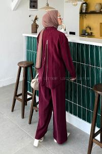 Claret Red Shirt Collar Long Arm Cotton Lycra Regular Trousers Comfortable Suit