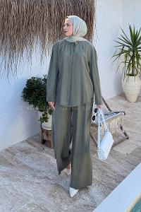 Khaki Shirt Collar Long Arm Cotton Lycra Regular Trousers Comfortable Suit