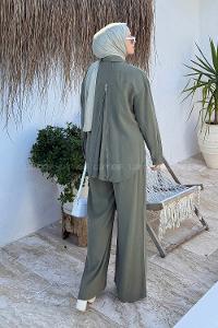 Khaki Shirt Collar Long Arm Cotton Lycra Regular Trousers Comfortable Suit