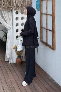 Black Shirt Collar Long Arm Cotton Lycra Regular Trousers Comfortable Suit