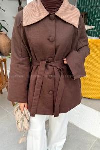 Bitter Brown Normal Neck Long Arm Elastan Polyester Jacket