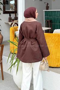 Bitter Brown Normal Neck Long Arm Elastan Polyester Jacket