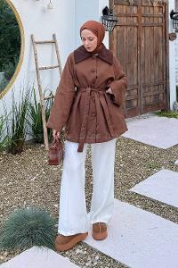 Tan Normal Neck Long Arm Elastan Polyester Jacket