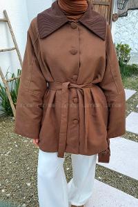 Tan Normal Neck Long Arm Elastan Polyester Jacket
