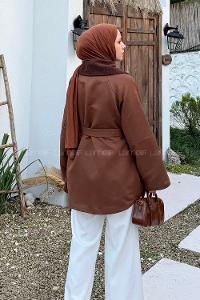 Tan Normal Neck Long Arm Elastan Polyester Jacket