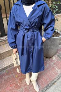 Lamelif Balon Kol Trençkot Lacivert