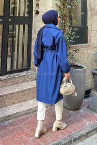 Lamelif Balon Kol Trençkot Lacivert