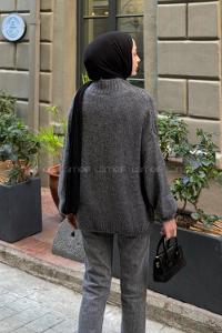 Lamelif Dik Yaka Balon Kazak Antrasit