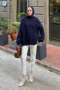 Navy Blue Neckband Long Arm Jumper
