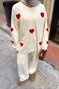 Lamelif Kalpli Pantolonlu Triko Takım Bej