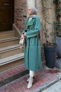 Lamelif Serbest Yaka Kaban Zümrüt Yeşili