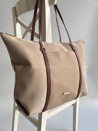 Lamelif Şeritli Shopper Kadın Omuz Çantası Bej