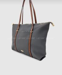 Lamelif Şeritli Shopper Kadın Omuz Çantası Gri