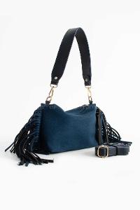 Lamelif Süet Püsküllü Kadın Omuz Çantası Lacivert